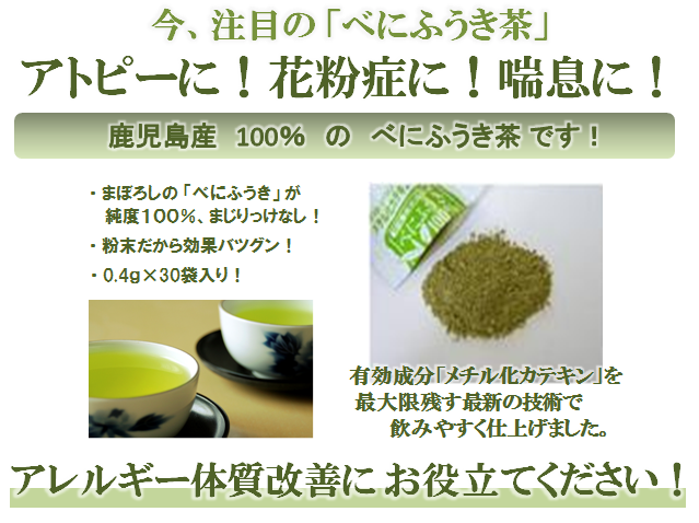 メチル化カテキン効果のべにふうき茶でアトピー、花粉症を改善